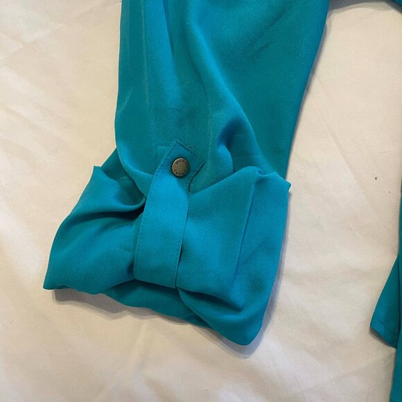 MICHAEL KORS teal zip-up blouse women SIZE L. snap buttons.Quiet luxury - Picture 6 of 10